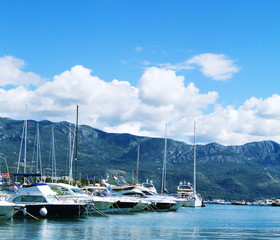 Fototapeta na wymiar Seaview to the por tof Budva in Montenegro