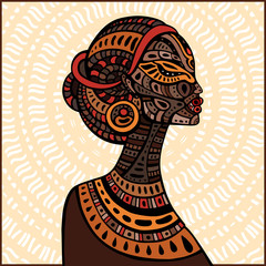 Profil pięknej afrykańskiej kobiety. - 88494010