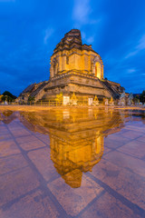 Ancient pagoda at Wat Chedi Luang temple 700 years in Chiang Mai, Asia Thailand, They are public...