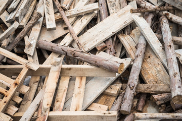 Wooden planks in construction site