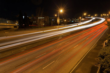 Fototapeta na wymiar Freeway Traffic Light Trails Downtown Portland Oregon at Night