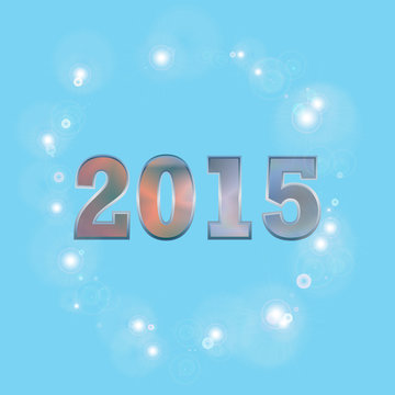 2015 Text with colorful star on blue background