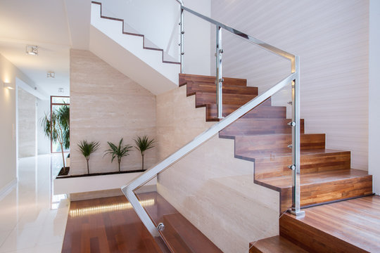 Stylish staircase in bright interior