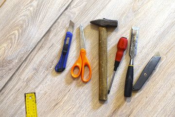 tools on a wooden floor