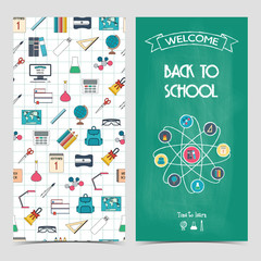 Vertical school flyer, brochure, banner. Back to school. Seamless background. vector?