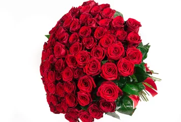 Papier Peint photo Roses Grand bouquet isolé de 101 rose rouge isolé sur blanc