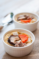 chinese steamed eggs in ramekin bowl