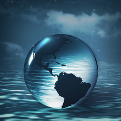 Earth sphere over ocean surface, abstract environmental backgrou