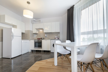 Modern kitchen interior design in white color