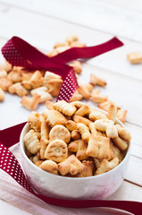 Crackers on wooden baord