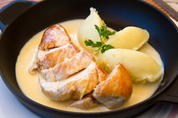 dish with chicken milk and puree
