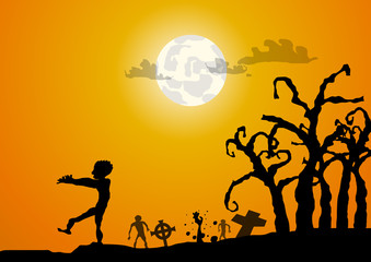 Fototapeta na wymiar Vector : Zombies and gaveyard halloween background