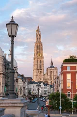 Foto op Plexiglas Cathedral of Our Lady and Suikerrui street in Antwerp, Belgium © Andrew