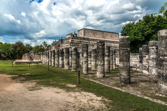 Columns in Warriors Temple. Chichen Itza, Yucatan, Mexico.