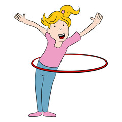 Girl and Hula Hoop Cartoon