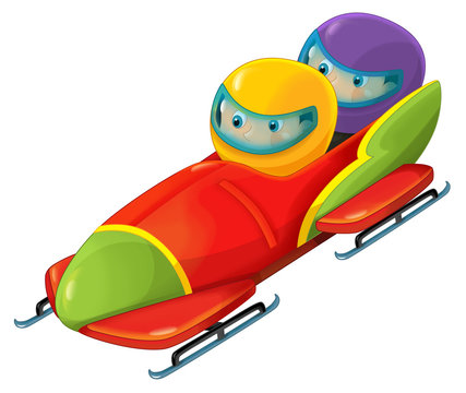Cartoon bobsleigh with boy and girl - illustration