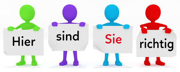 3D Männchen mit Schild „Hier sind Sie richtig“