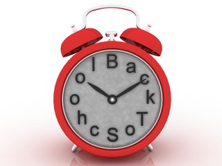 3D clock with words back to school. Education concept