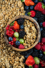 Crunchy granola nad fresh berries, diet concept