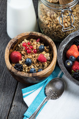 Fresh summer breakfast, granola and berries
