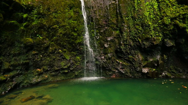 Slow Pan Up a Beautiful Waterfall in Hawaii
