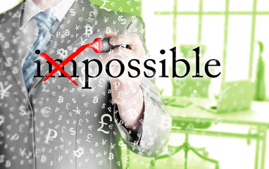Businessman Hand turning the word Impossible into Possible with