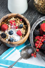 Fresh summer breakfast, granola and berries