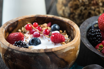 Fresh summer breakfast, granola and berries