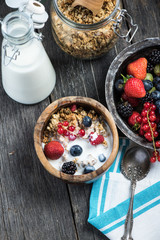 Fresh summer breakfast, granola and berries