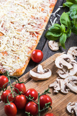 Preparation of classic homemade margherita pizza