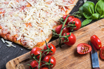 Preparation of classic homemade margherita pizza