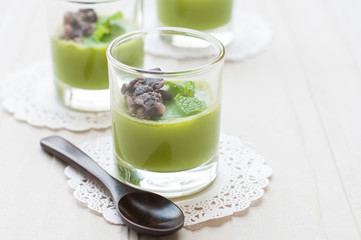 Green tea Panna Cotta with red beans