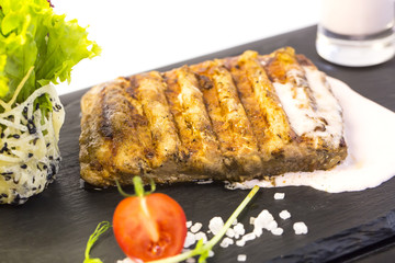 Catfish steak cooked on the grill