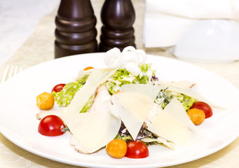 salad with cheese, meat and vegetables