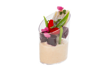 Fototapeta na wymiar canaps with edible flowers meat cheese and seafood