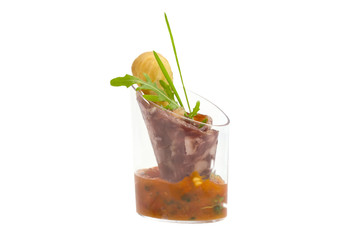 canaps with edible flowers meat cheese and seafood