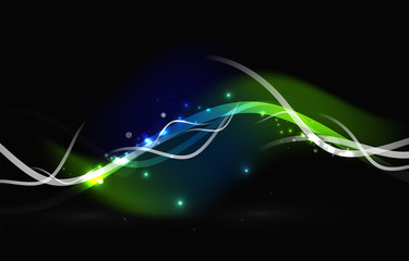 Glowing flowing waves and stars in dark space