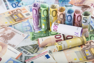Fondo y textura de negocios y finanzas con billetes  de euro - obrazy, fototapety, plakaty