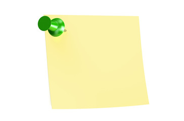 green push pin with blank sticky note