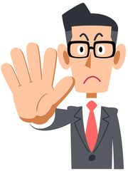 制止する眼鏡をかけたビジネスマン