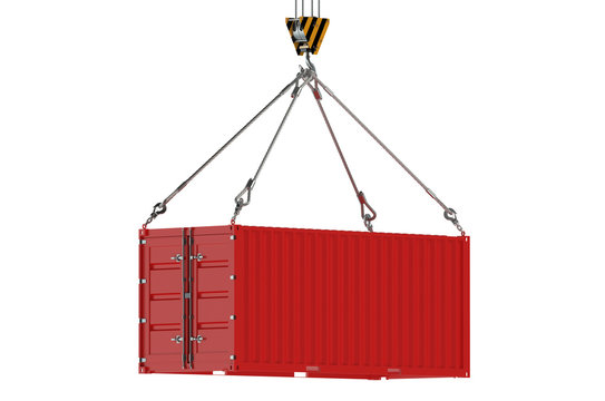 Crane Hook And Red Cargo Container