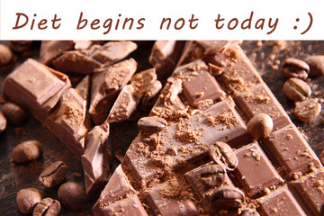 Chopped bar of chocolate and space for text
