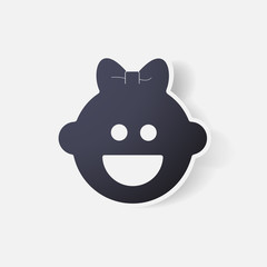 Paper clipped sticker: baby face girl