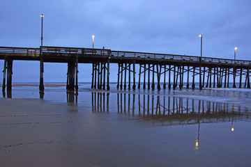 Beach pier on a foggy California morning