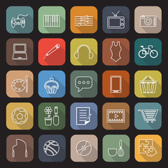 Hobby line flat icons with long shadow