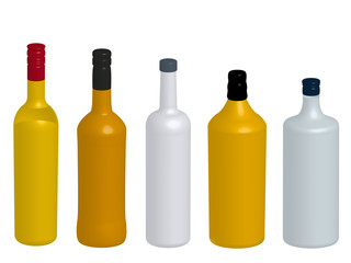 Different Kinds of Spirits Bottles Without Labels 3D