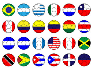 Footballs with Flags of the Americas