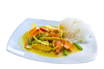 Shrimps in curry sauce with rice
