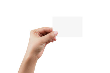 Obraz premium Woman handle card of posture, isolated on white background