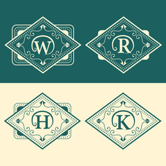 Monogram design elements, graceful template. Calligraphic elegant line art logo design. Letter emblem W, R, H, K for Royalty, business card, Boutique, Hotel, Heraldic, Jewelry. Vector illustration